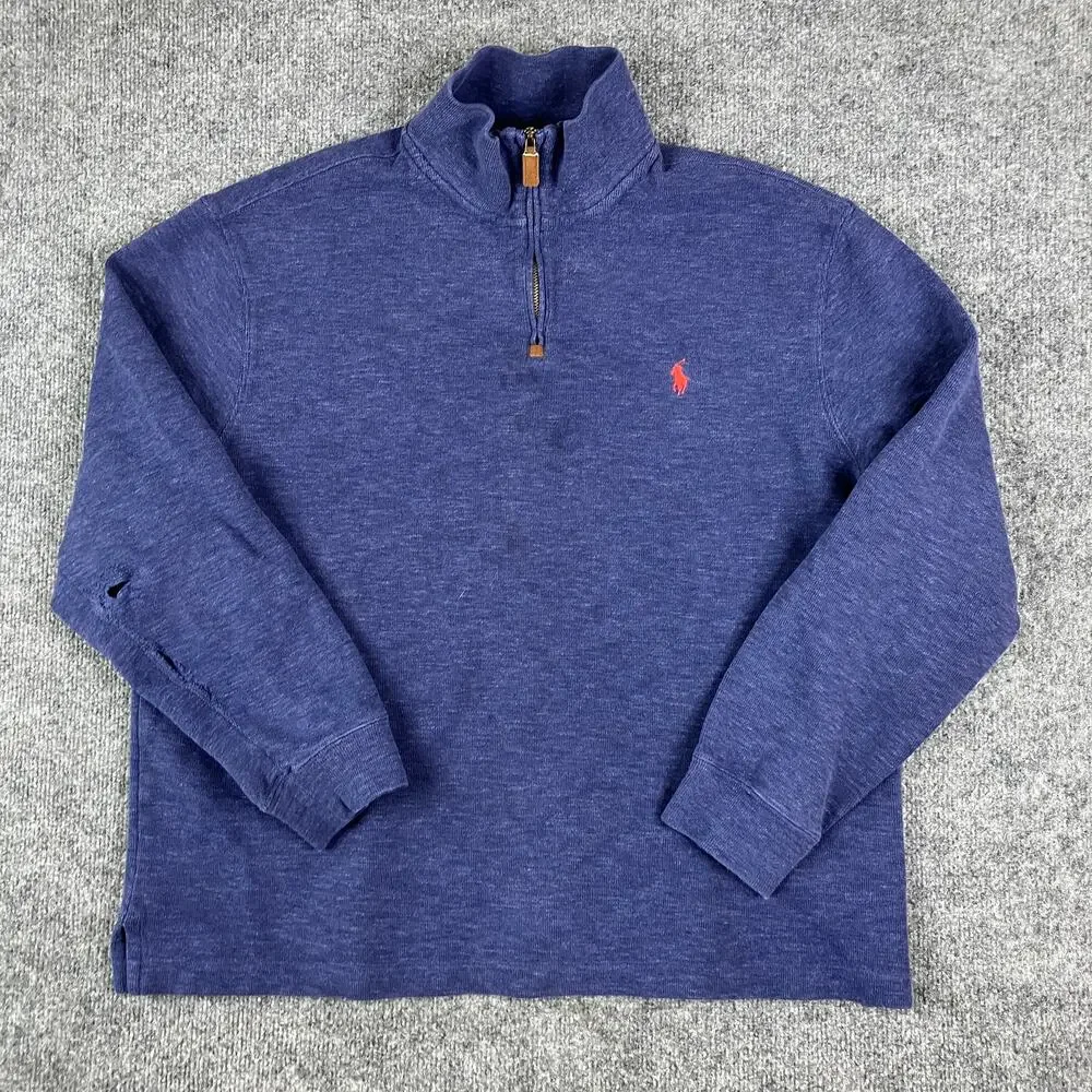 Polo Ralph Lauren‎ Sweater Mens XL Navy 1/4 Zip Pullover Red Pony Logo Casual